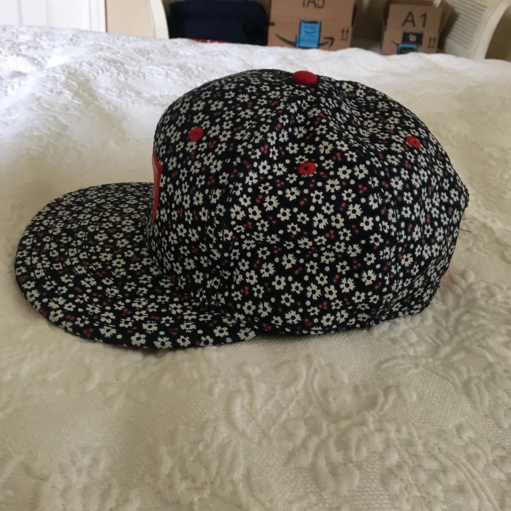 Justin Bieber Navy Floral Snapback Hat with Red Patch